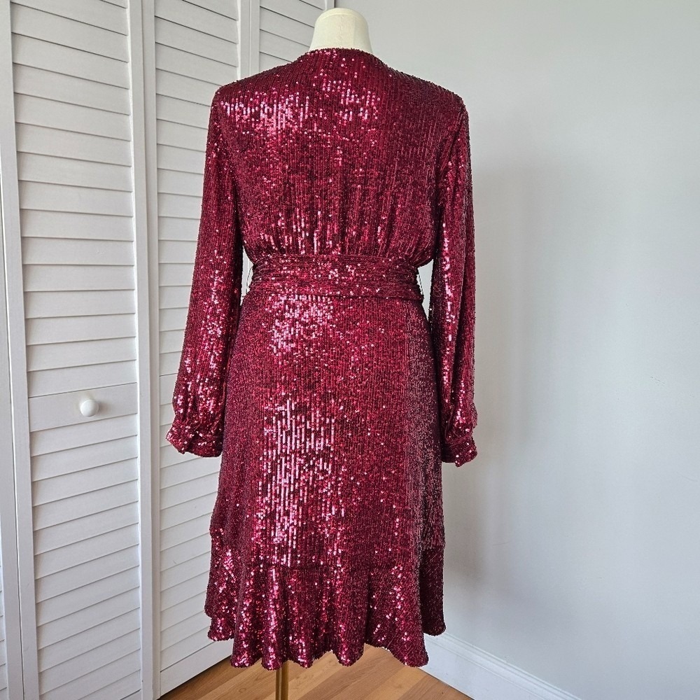 Sachin & Babi Burgundy Sequin Midi Dress L Designer Runway Glam Luxe Holiday NYE - Picture 6 of 14